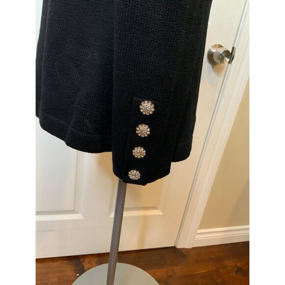 St. John Black Wool Tweed Jewel Accent Zip-Up Jacket, Size 6 - Picture 4 of 7